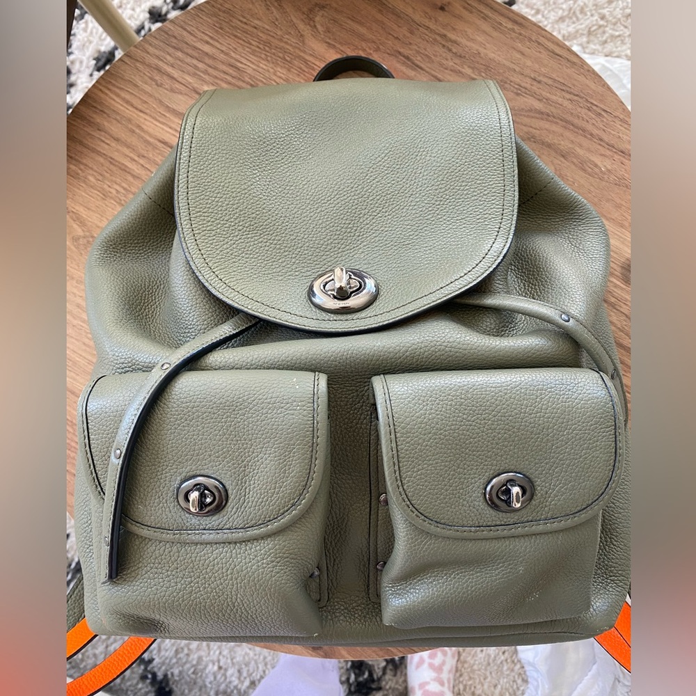 COACH Backpack in Army Green and Neon Orange - Picture 3 of 16